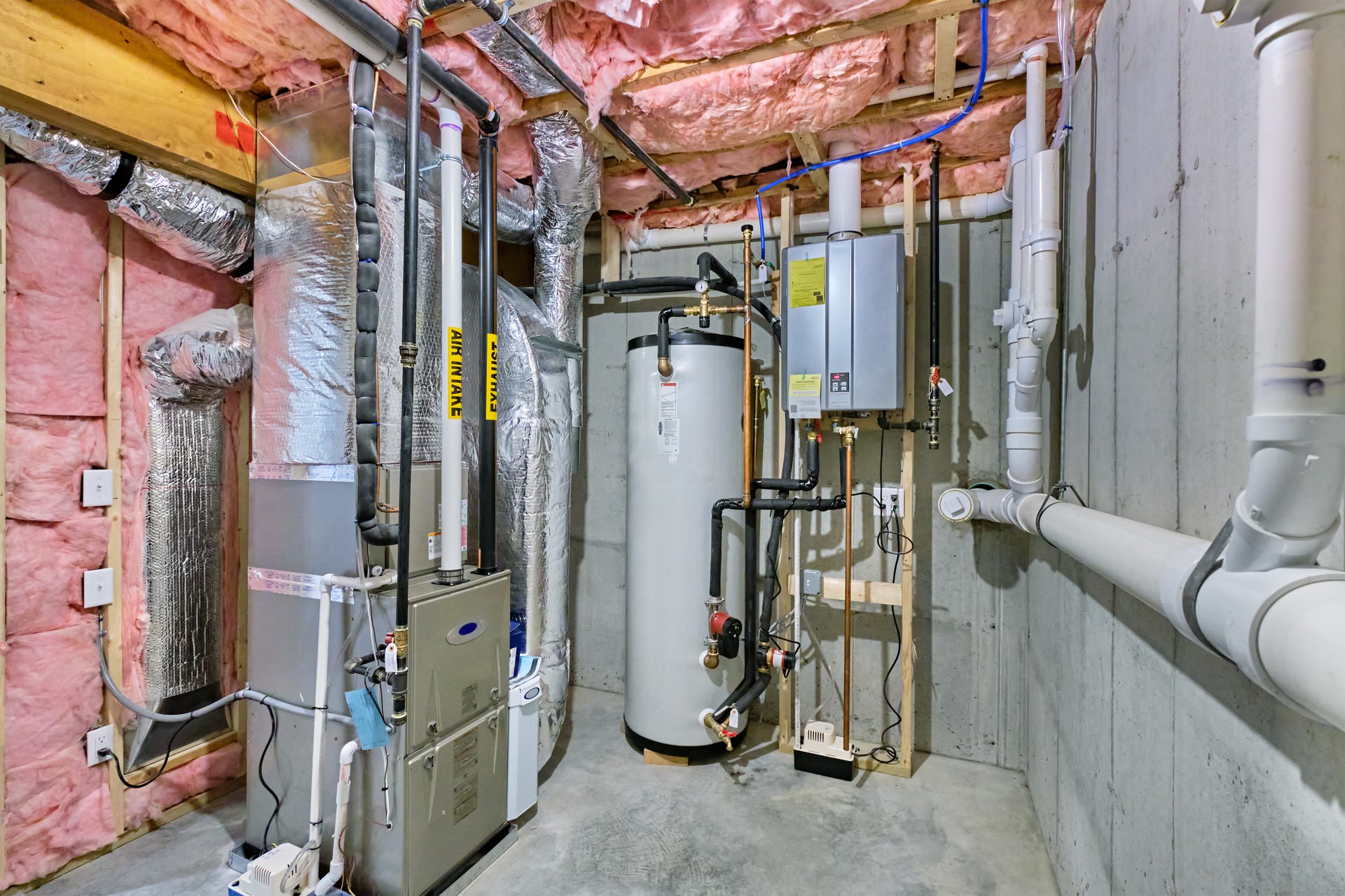 Unfinished basement mechanical room